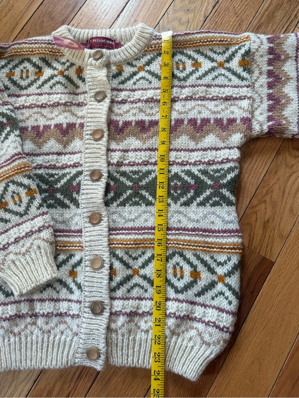 Pitlochry Cardigan Sweater Ivory/Multicolored 100% Wool Women’s Size L NWT - Picture 8 of 11